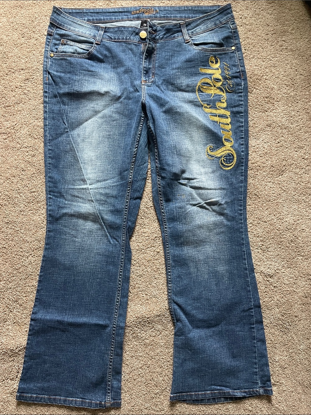 South Pole Blue Wide-Leg Jeans with Gold Script